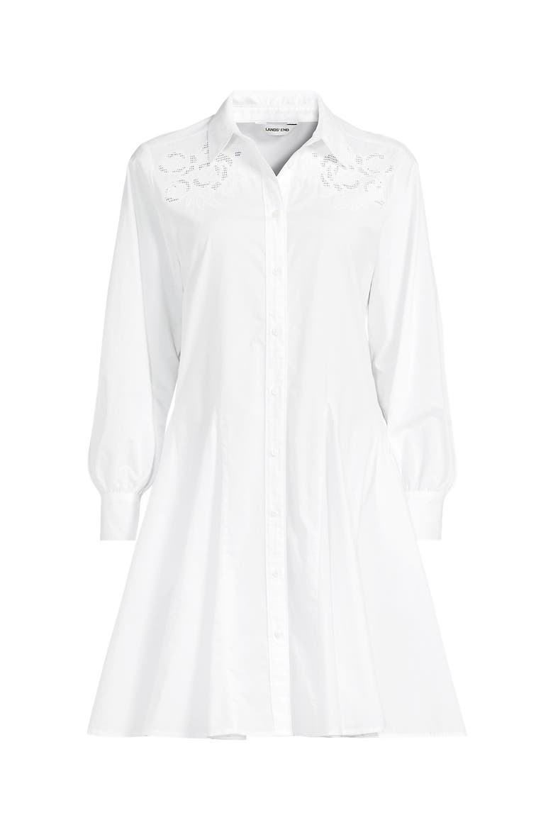 Poplin Button Front Dress with Godets, Alternate, color, White/Coral Red Painted Posies