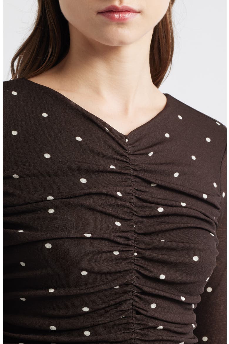 Georgina Dot Ruched Top, Alternate, color, COCOA POLKA DOTS