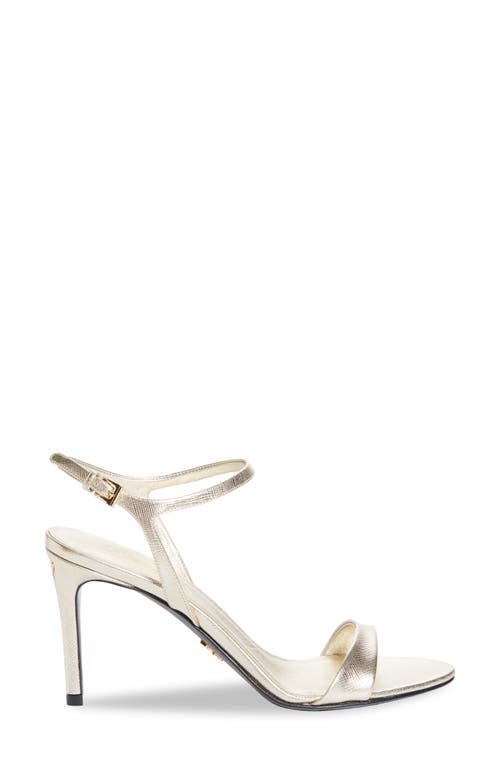 Prada Saffiano Metallic Leather Ankle Strap Sandal In Gold
