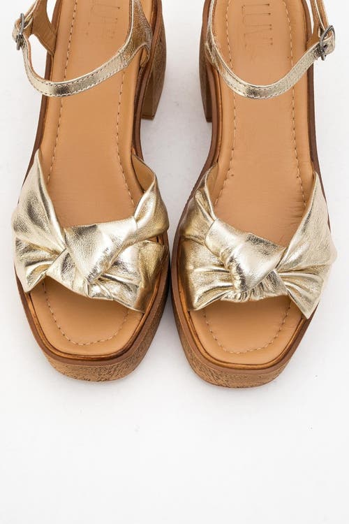 Forever & Always Shoes Tily Platform Wedge Leather Sandal In Gold