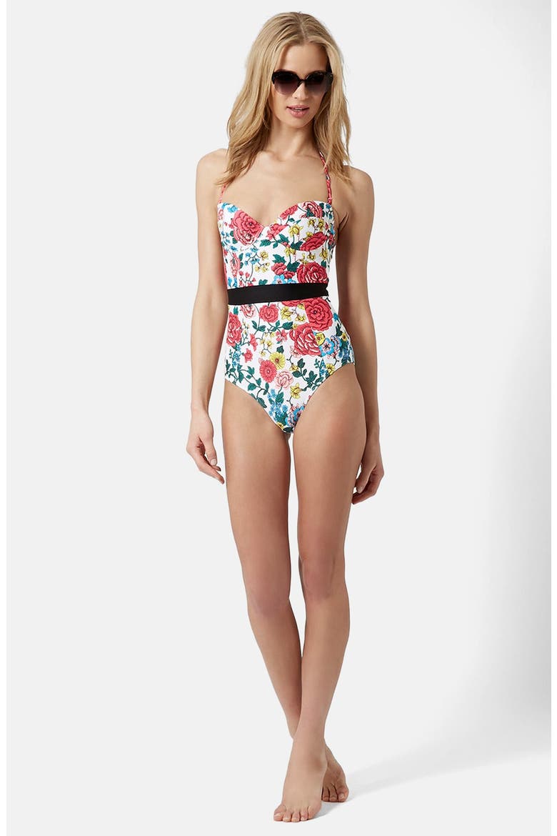 Floral Halter Swimsuit, Alternate, color, WHITE MULTI