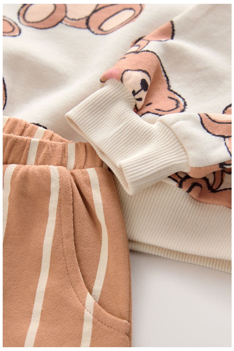 Kids' Bear Sweatshirt & Striped Sweatpants Set, Alternate, color, NEUTRAL