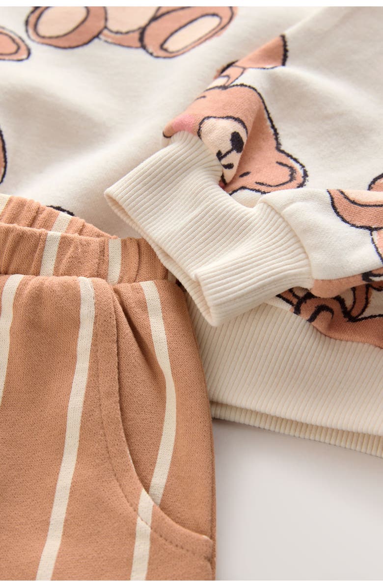 NEXT Kids' Bear Sweatshirt & Striped Sweatpants Set, Alternate, color, Neutral
