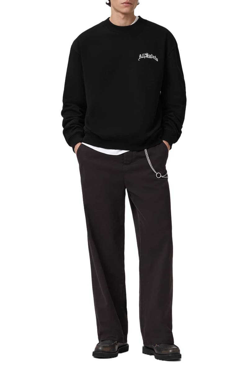 AllSaints Descent Oversize Embroidered Crewneck Sweatshirt, Alternate, color, Washed Black