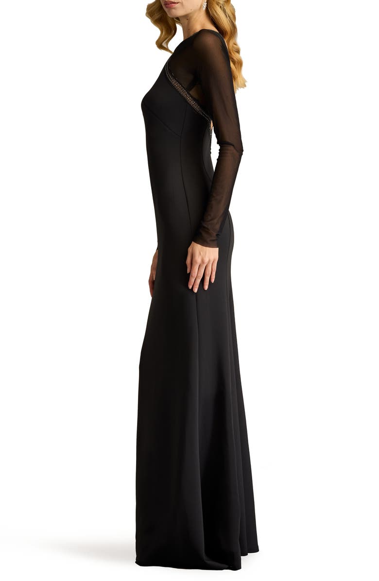 SHO by Tadashi Shoji Illusion Long Sleeve Mermaid Gown, Alternate, color, Black