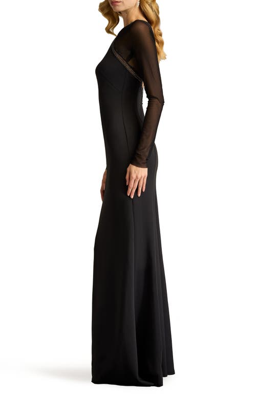 Sho By Tadashi Shoji Illusion-sleeve Neoprene Column Gown In Black