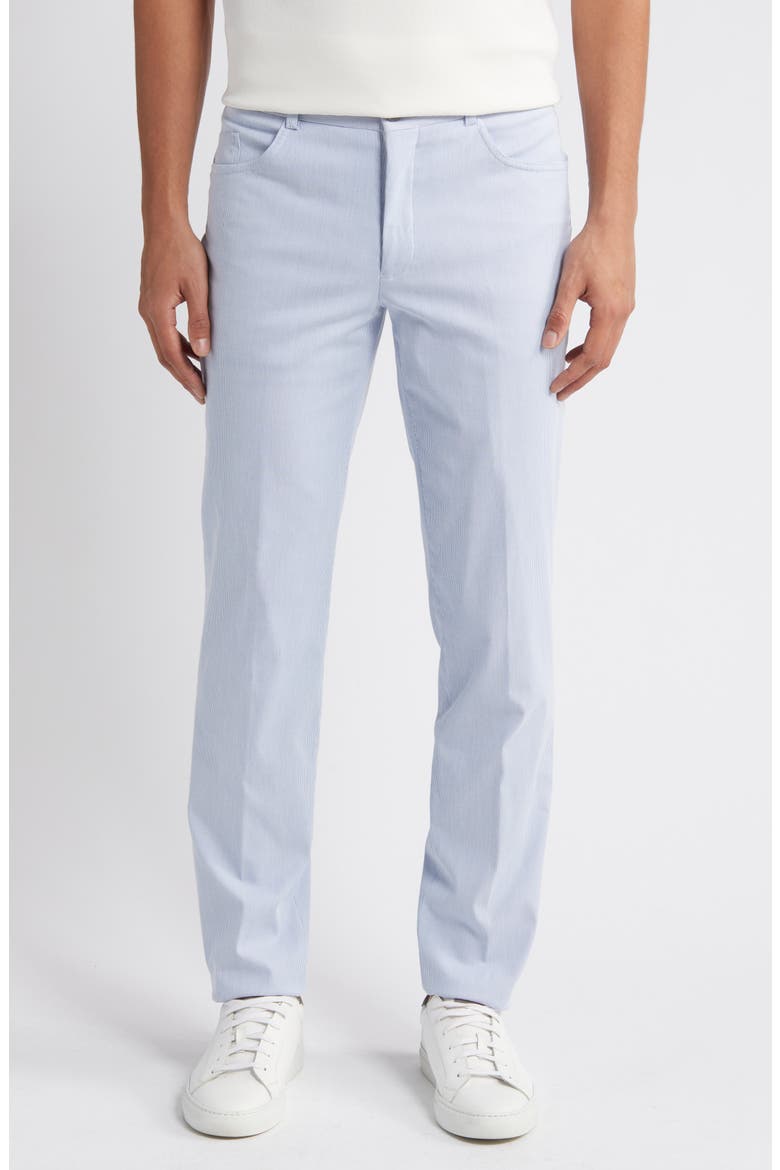 Pinstripe Five-Pocket Taper Leg Pants, Main, color, BLUE