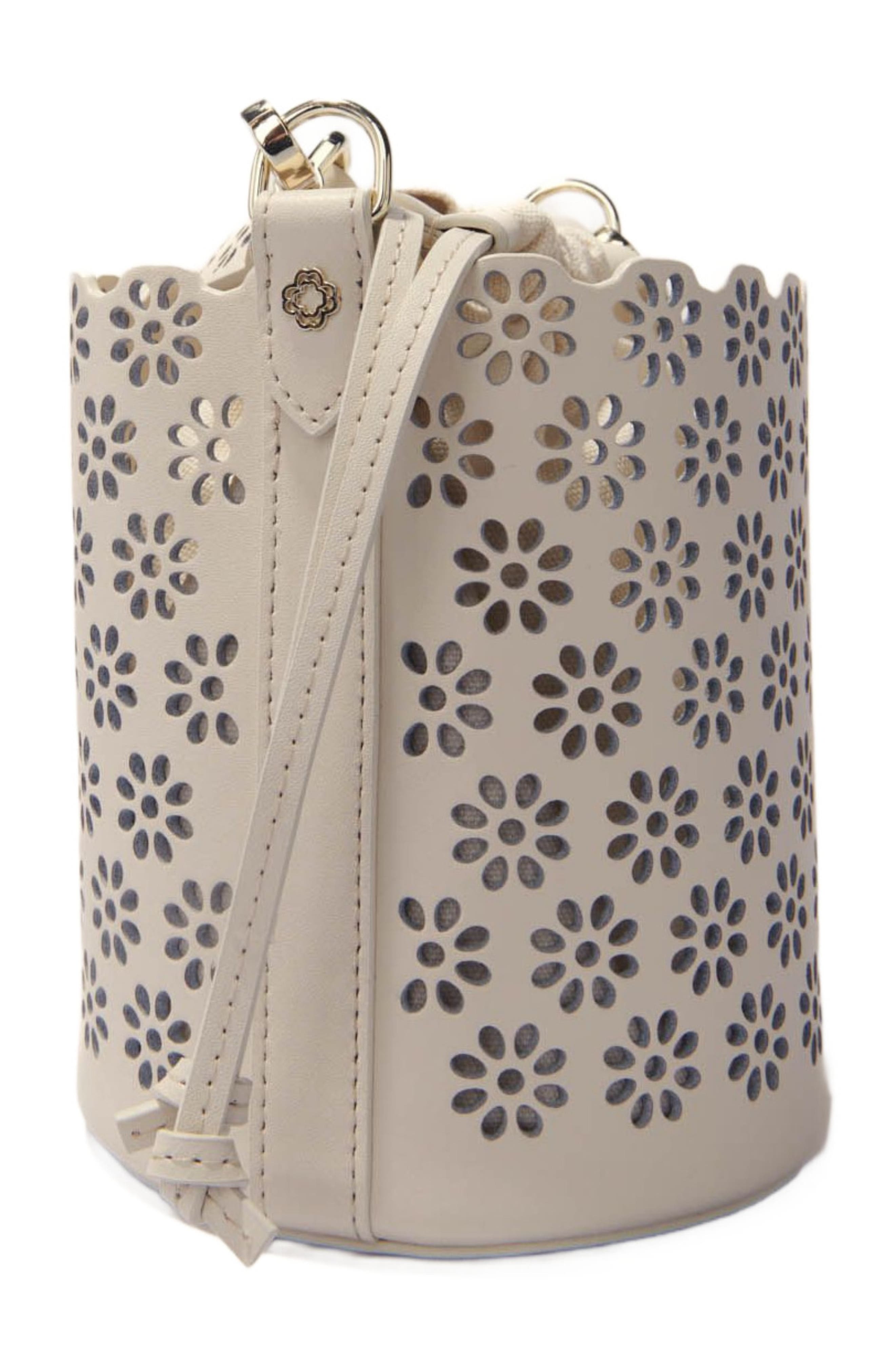 maje Perforated leather bucket bag, Alternate, color, 