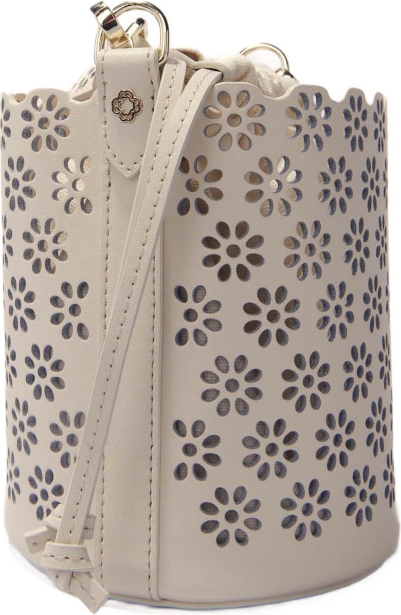 maje Perforated leather bucket bag, Alternate, color,