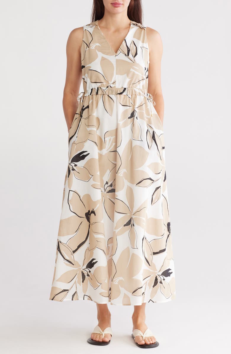 Ellen Tracy Floral Sleeveless Ruffle Cotton Maxi Dress, Main, color, 