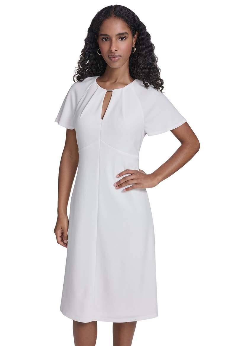 Keyhole Short Sleeve Midi Dress, Alternate, color, IVORY