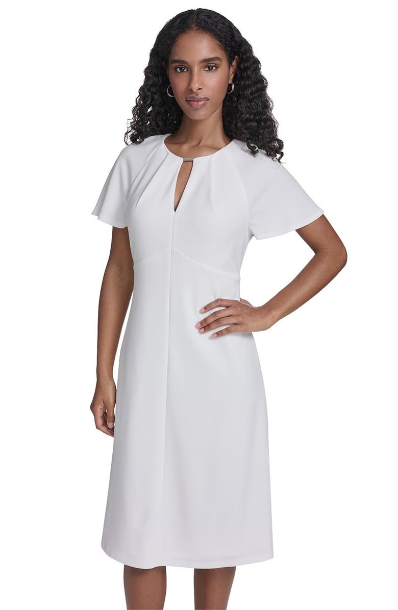 Tommy Hilfiger Keyhole Short Sleeve Midi Dress, Alternate, color, Ivory