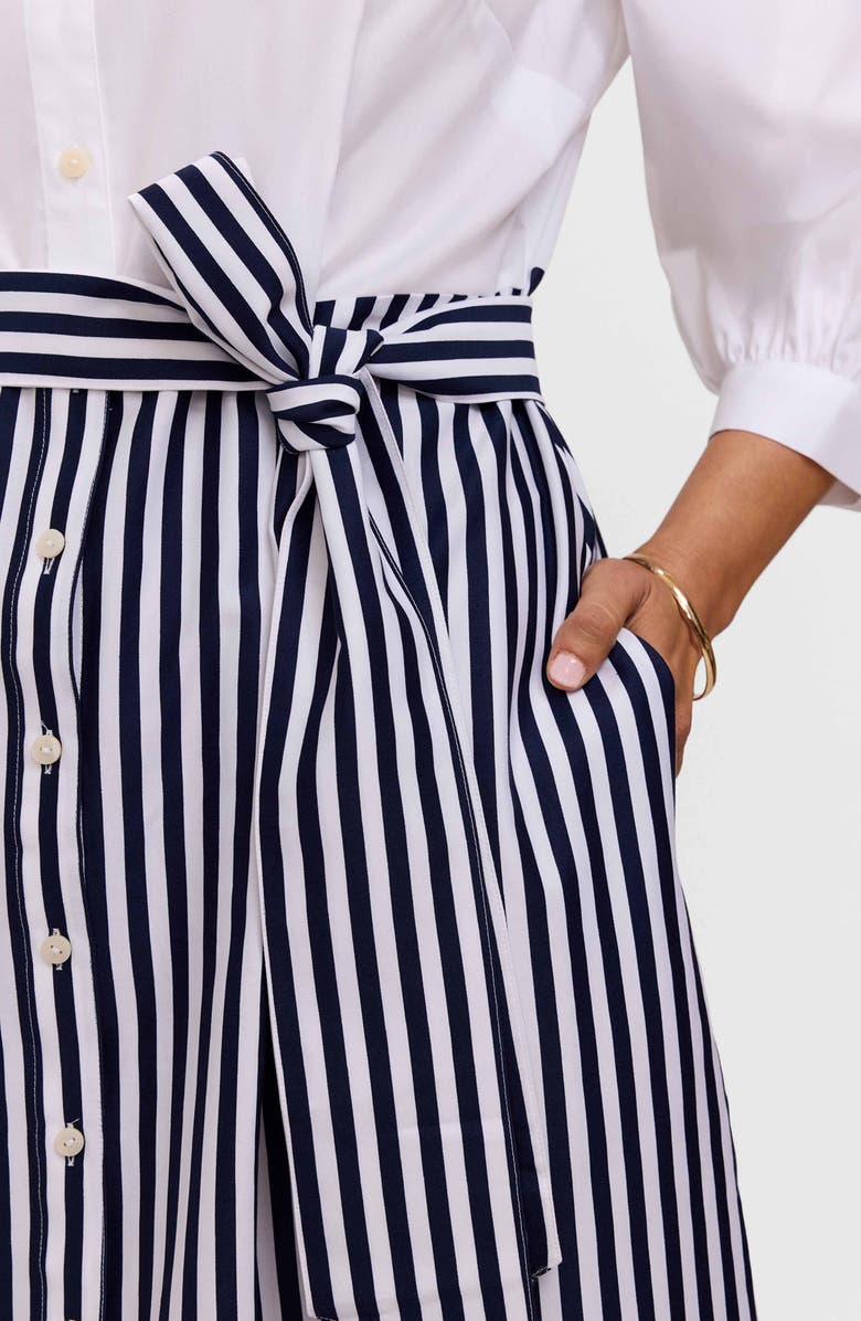 Foxcroft Esther Belted Stripe & Paisley Print Shirtdress, Alternate, color, White Multi