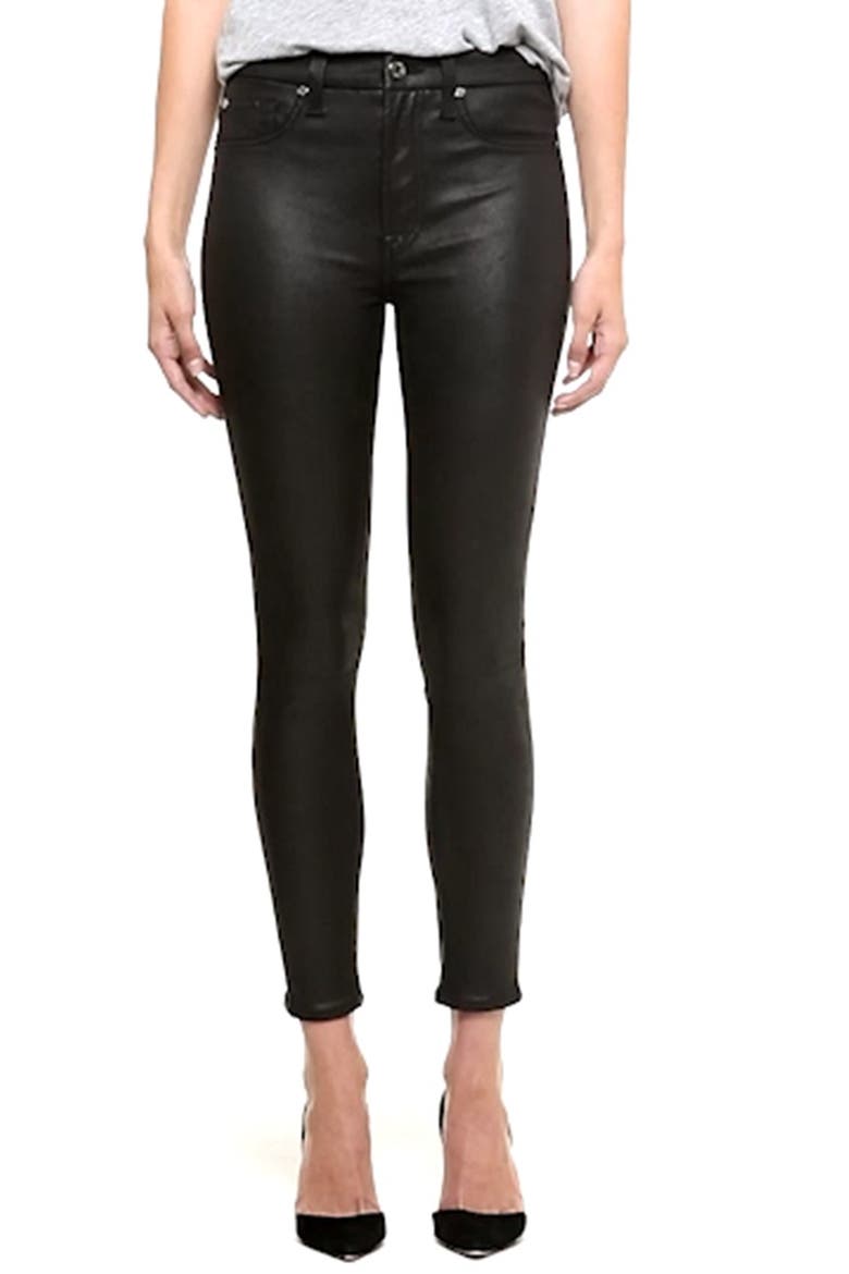 7 For All Mankind® High Rise Faux Leather Ankle Skinny Pants, Alternate, color, BLACK LEATHER LIKE