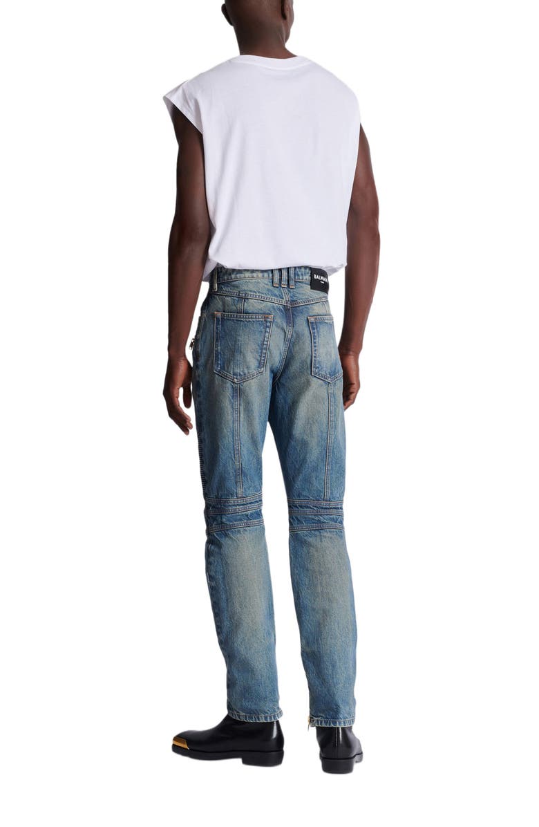 Balmain Biker jeans in vintage denim, Alternate, color, Blue