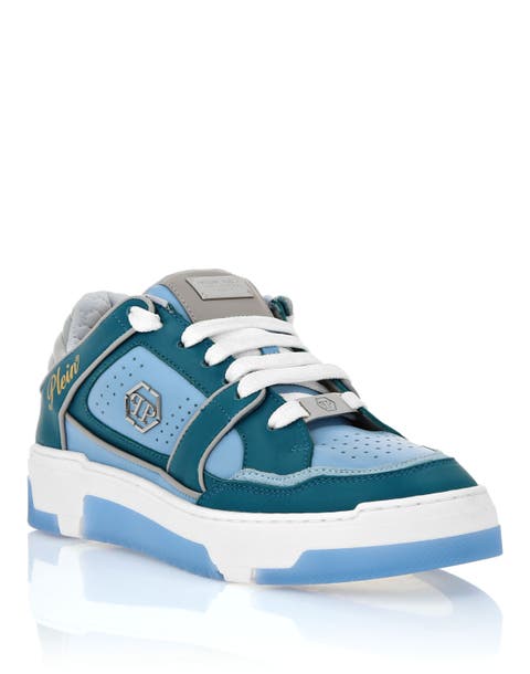 Mix Leather Lo-Top Sneakers Hexagon Logo Unisex