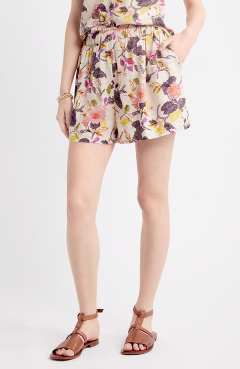 Print Linen Blend Shorts