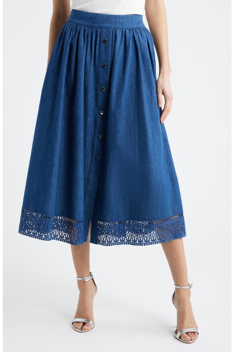 The Laylee Denim Skirt, Main, color, DARK DENIM