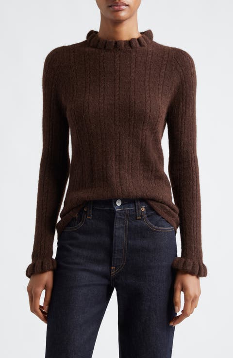 Aurora Ruffle Collar Cable Stitch Sweater