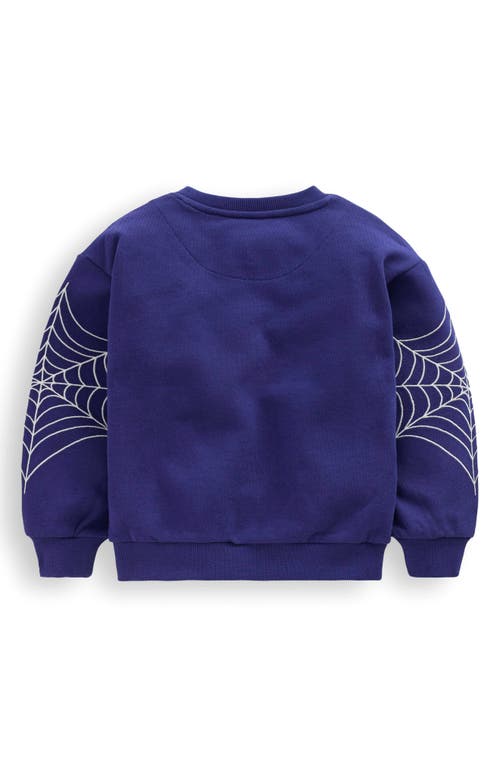 Mini Boden Kids' Halloween Spider Appliqué Cotton Graphic Sweatshirt In Blue