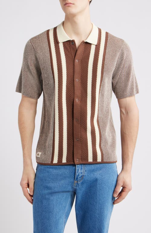 Percival Teramo Knit Short Sleeve Snap Up Shirt In Brown/ecru