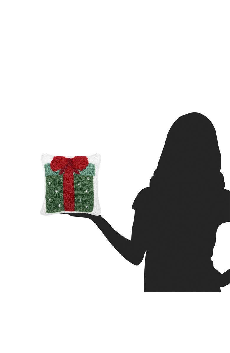 C&F Home Dotted Christmas Present Red Bow Hooked Mini Accent Pillow 8" x 8", Alternate, color, 