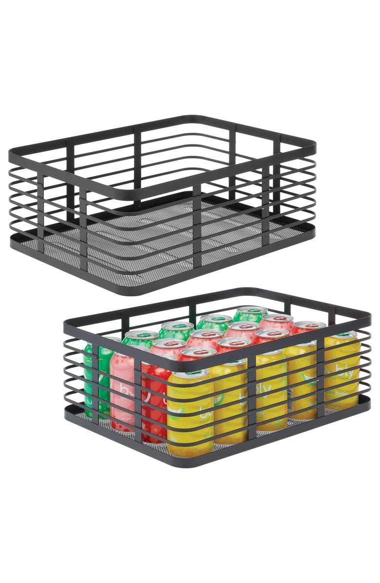 mDesign Metal Pantry Basket with Handles - Set of 2 - Matte Black, Main, color, Matte Black