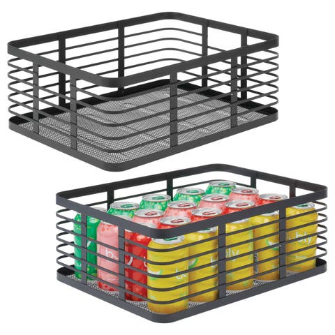 Metal Pantry Basket with Handles - Set of 2 - Matte Black