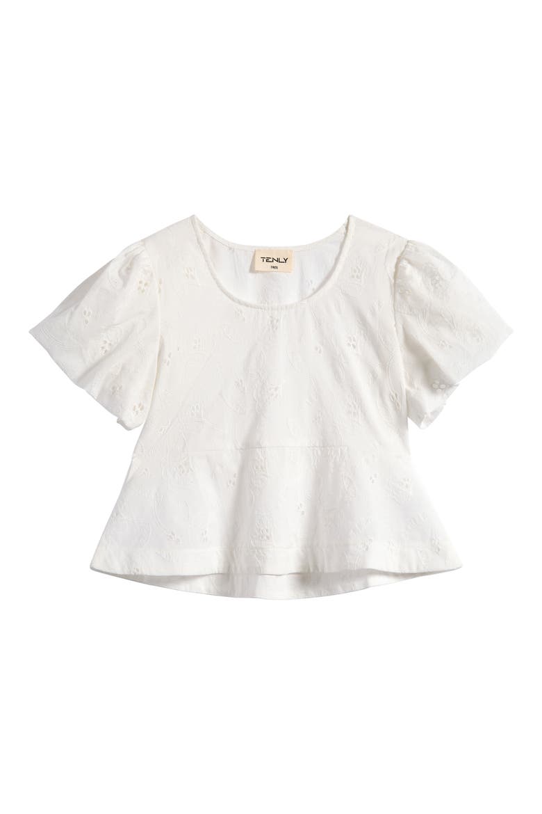 Kids' Eyelet Flutter Sleeve Top, Main, color, WHITE