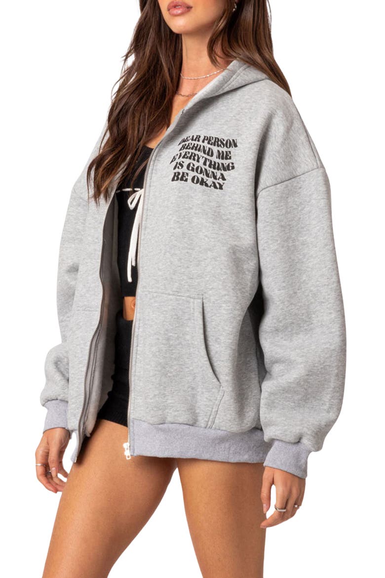 Everything's Okay Oversize Graphic Zip Hoodie, Alternate, color, GRAY MELANGE