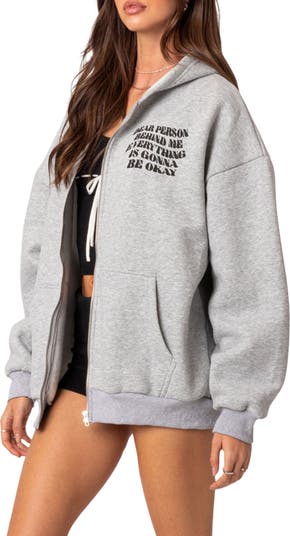 Everything's Okay Oversize Graphic Zip Hoodie