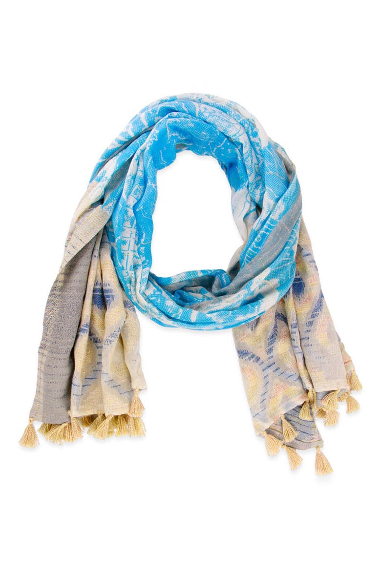 Misty Mixed Border Scarf, Alternate, color, TURQUOISE