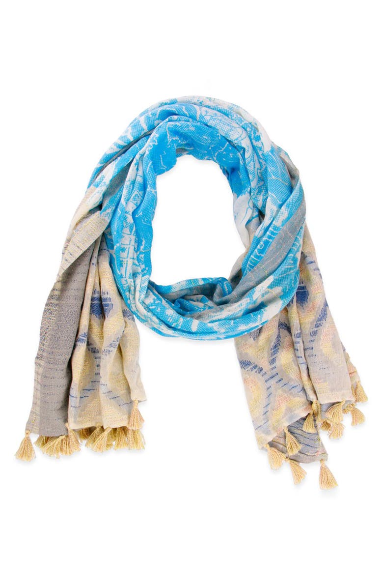 SAACHI Misty Mixed Border Scarf, Alternate, color, Turquoise