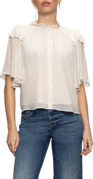 Sanctuary Deja Vu Ruffle Flutter Sleeve Button-Up Shirt