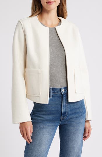 Wit & Wisdom Collarless Crop Jacket In Ivory