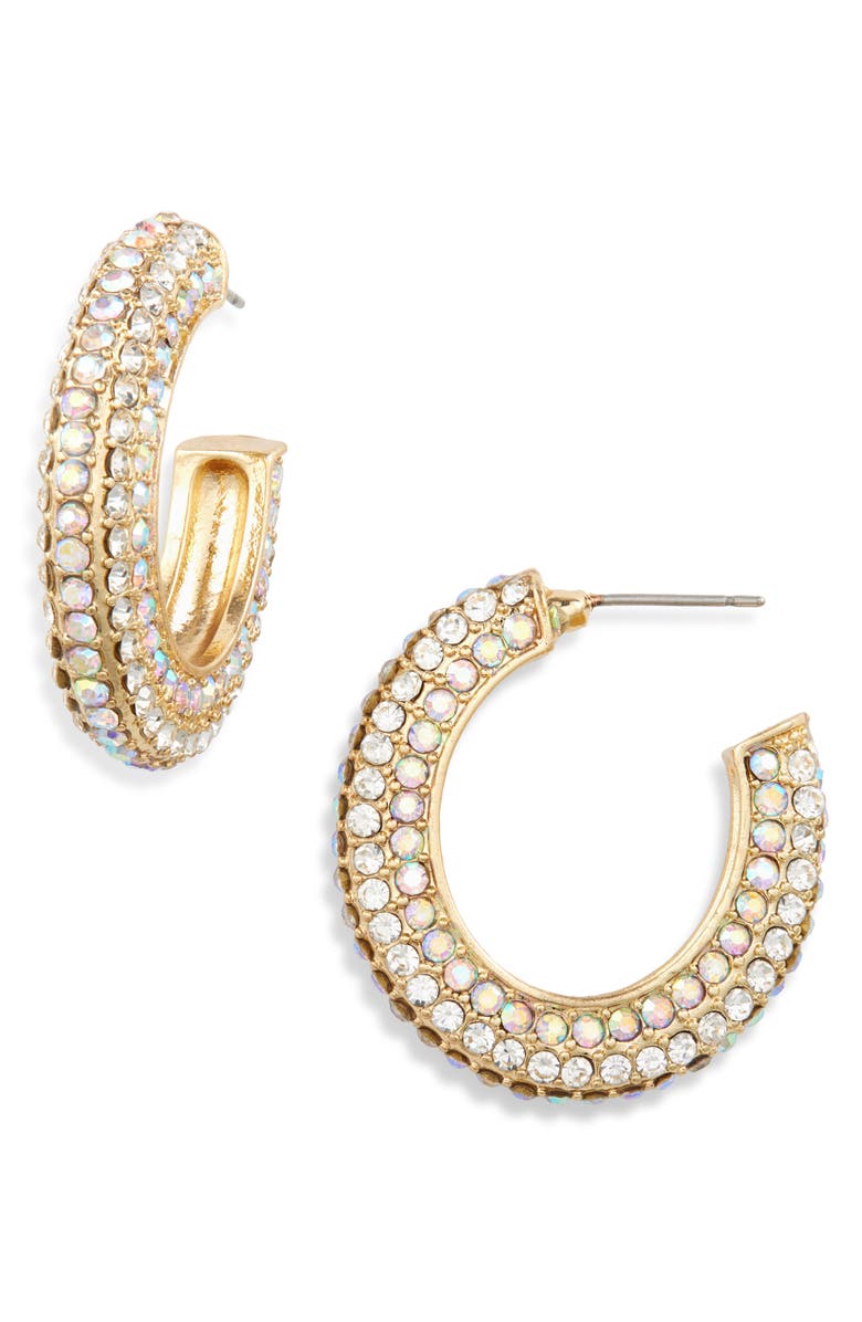 Tasha Pavé Crystal Hoop Earrings, Main, color, Gold Ab Crystal