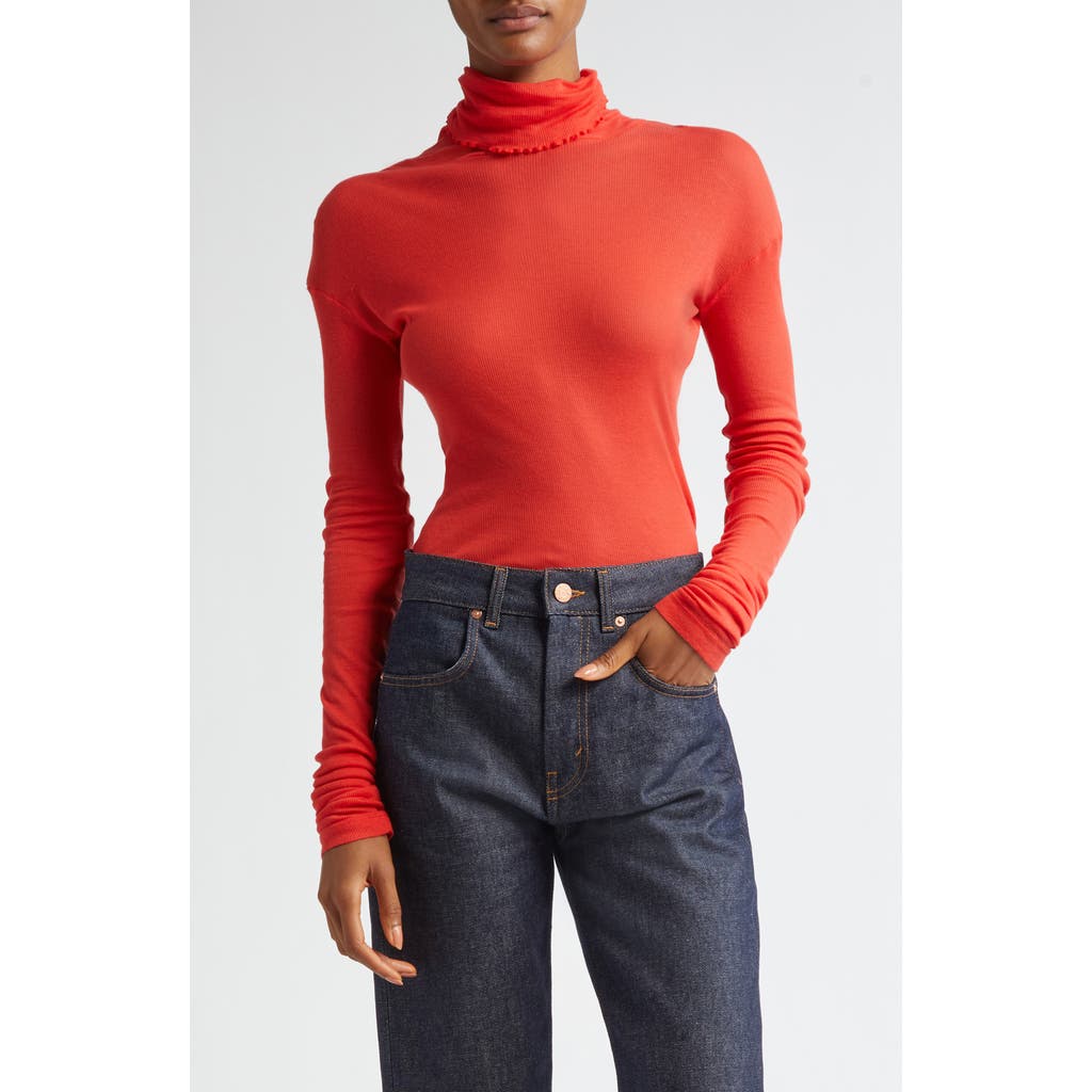 BITE Studios Semisheer Organic Cotton Rib Turtleneck Top in Scarlet
