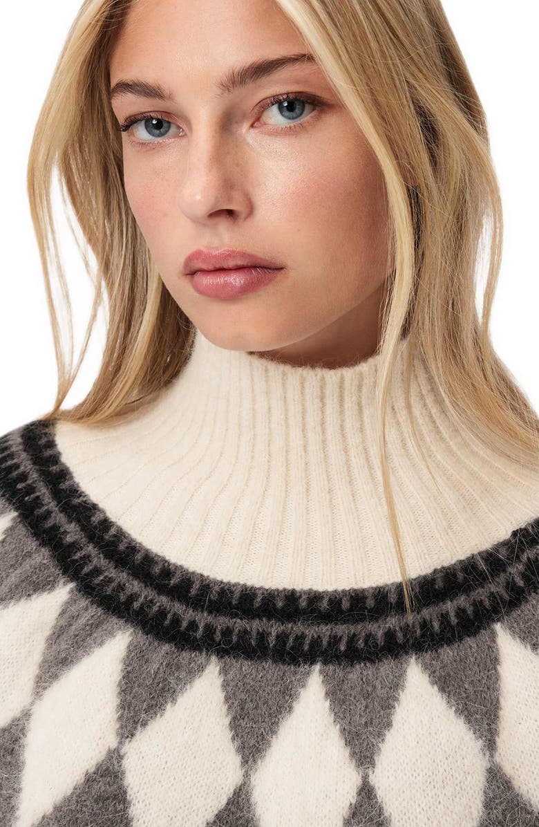 AllSaints Tara Fair Isle Alpaca & Wool Blend Turtleneck Sweater, Alternate, color, Chalk White/ Grey