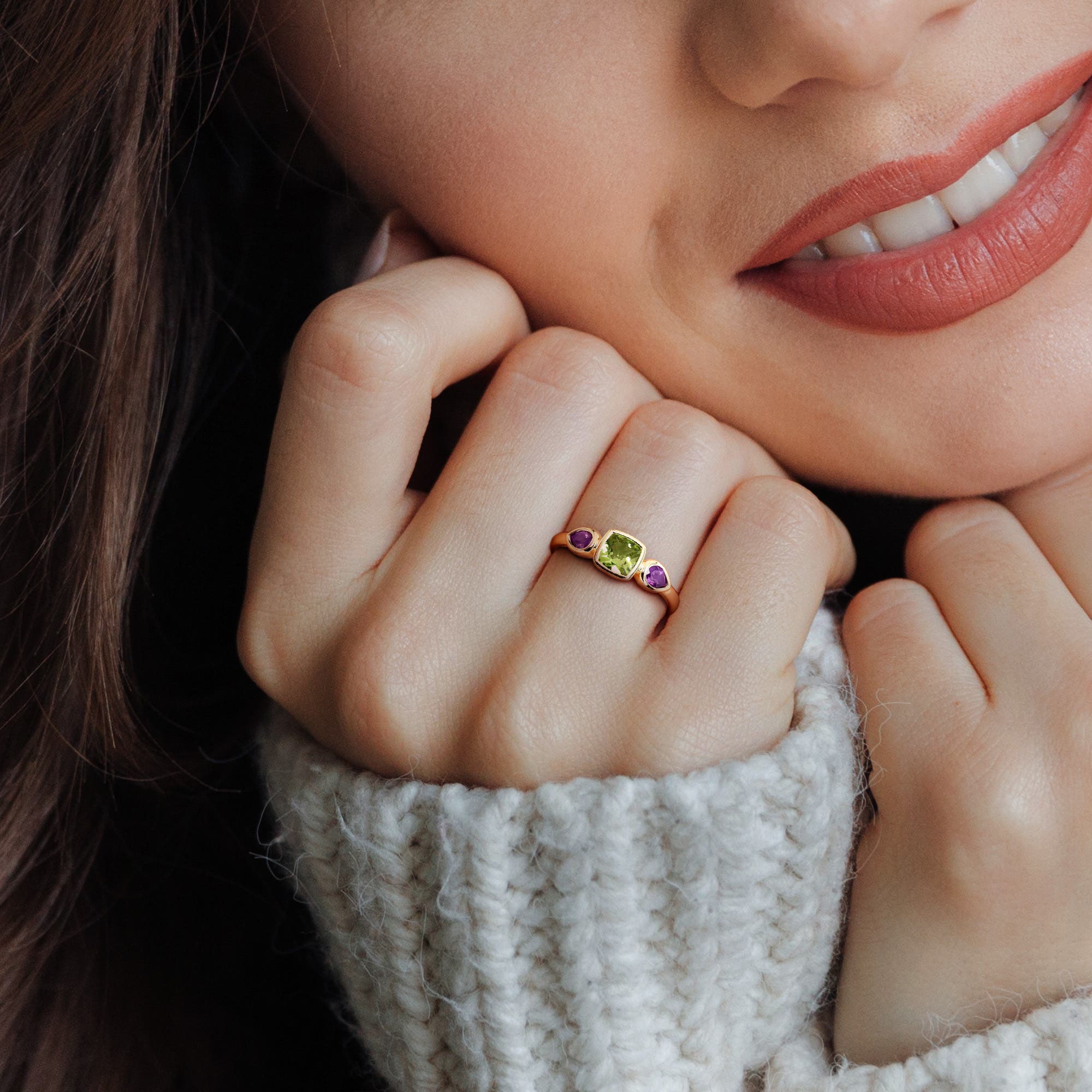 Julianna B. Peridot & Amethyst 3-Stone Ring 10k (Women) | Nordstrom