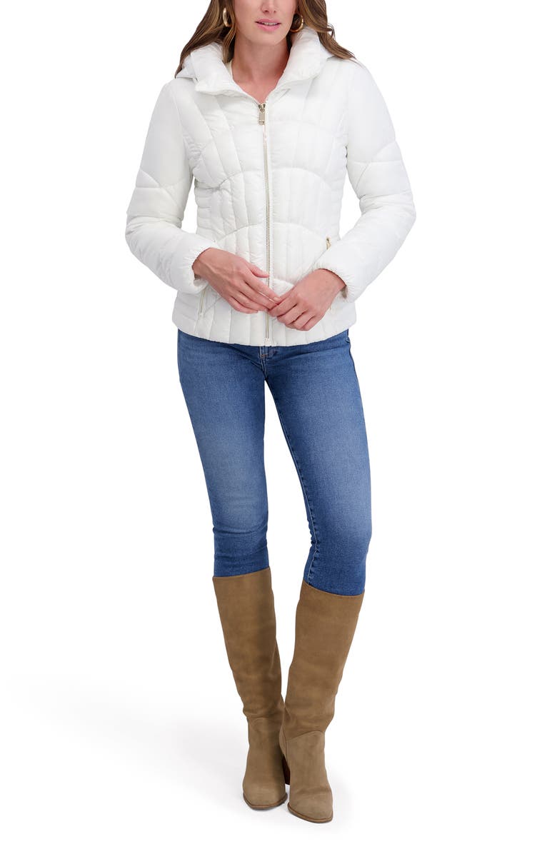 Kensie Hooded Puffer Jacket, Alternate, color, Ivory