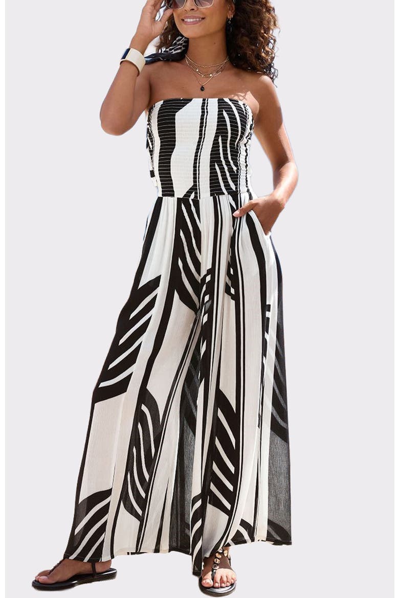 Strapless Wide Leg Jumpsuit, Main, color, Ivory & Black