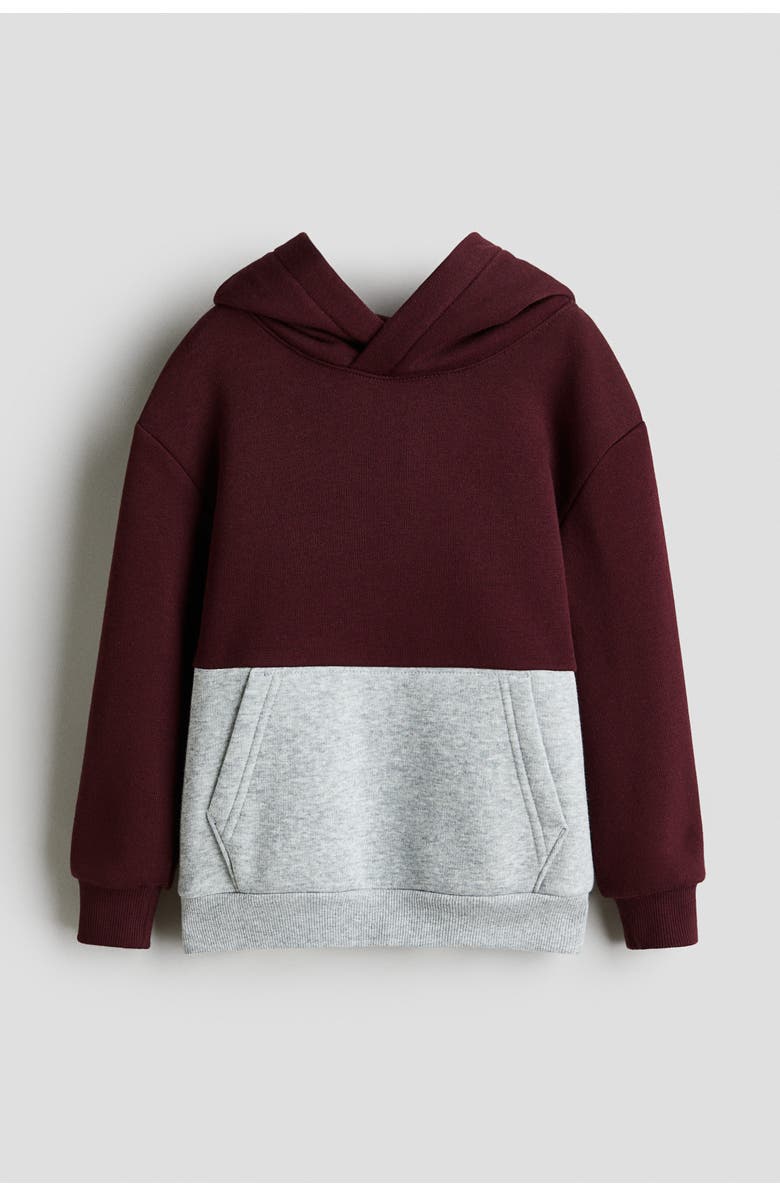 H&M Colour-blocked Hoodie, Main, color, Dark Red/Light Gray