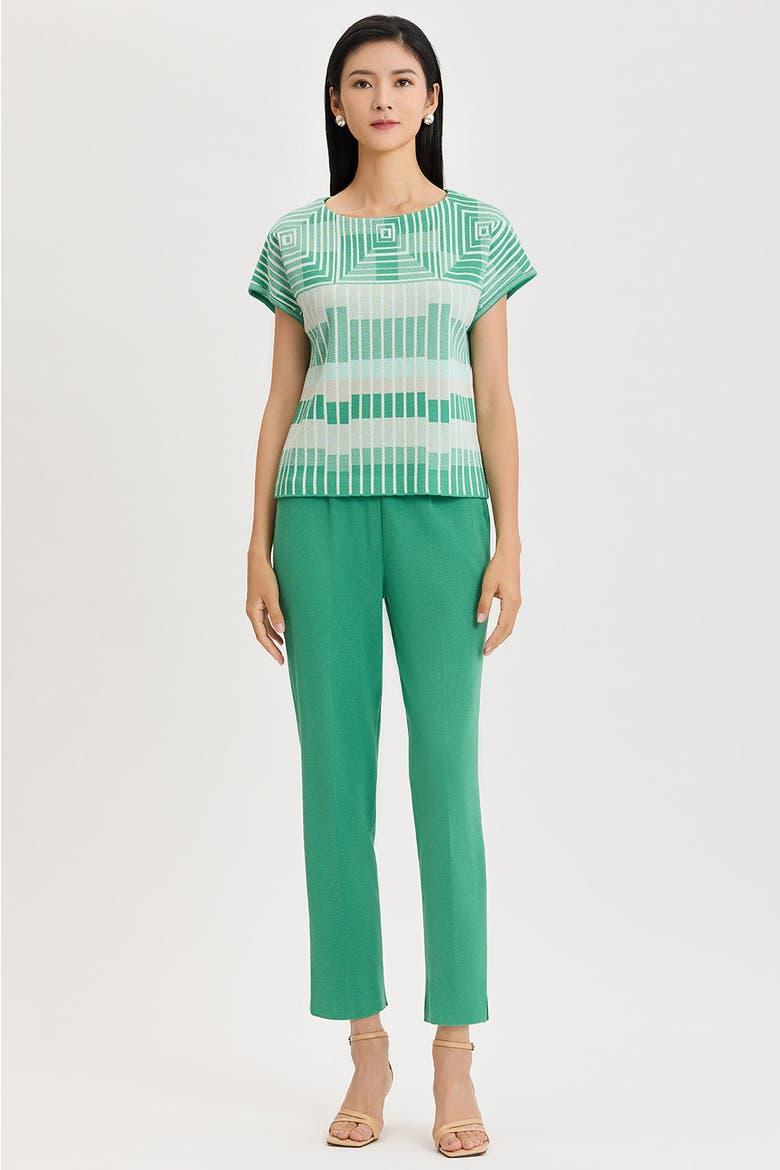 Geometric Jacquard Soft Knit Top, Alternate, color, Kelly Green/Euca/Lime/Ivory