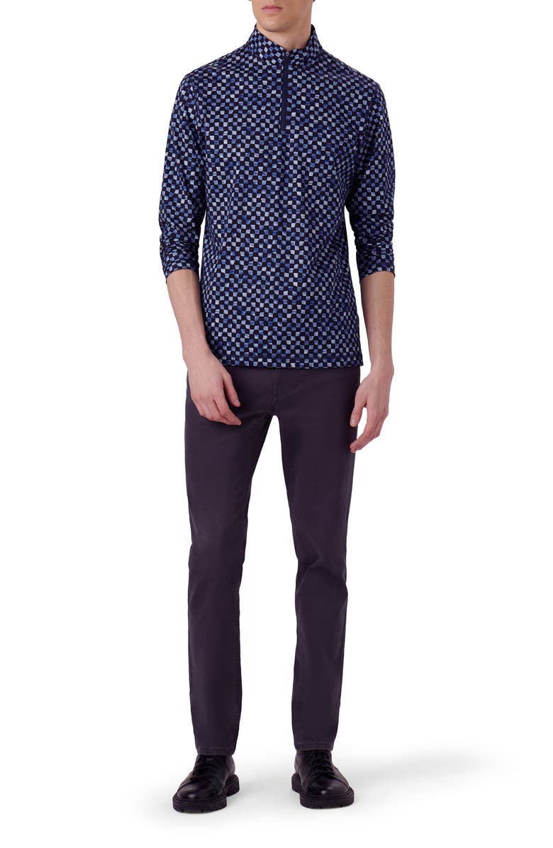 Bugatchi Anthony OoohCotton<sup>®</sup> Warped Check Print Quarter Zip Pullover, Alternate, color, Navy