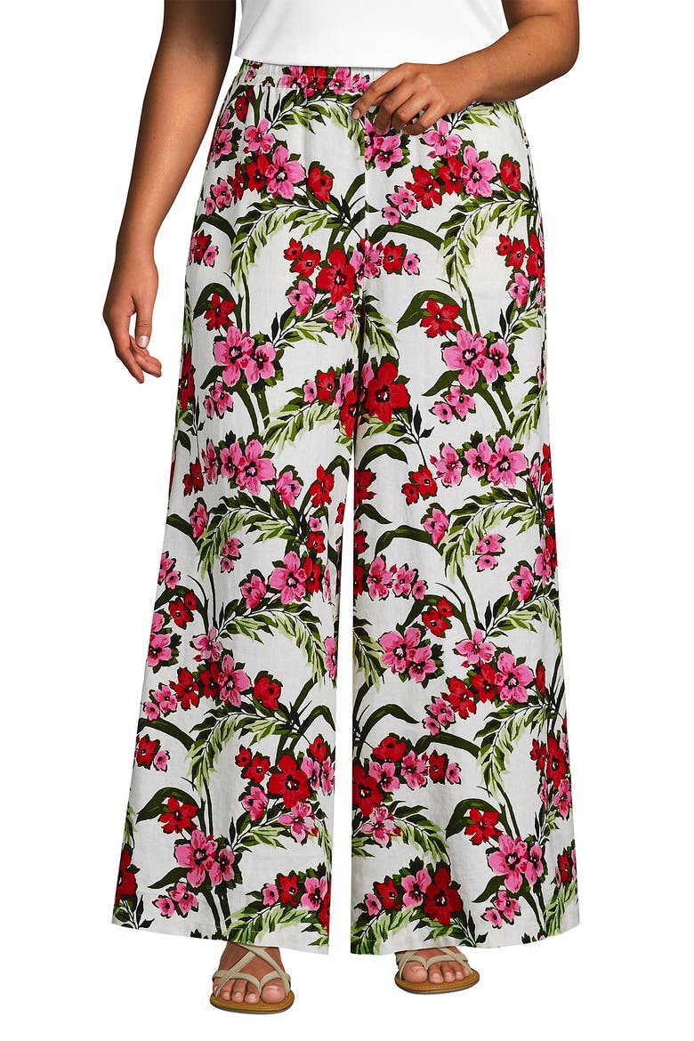 Linen High Rise Palazzo Pants, Main, color, Ivory/Pink Multi Floral Tropic