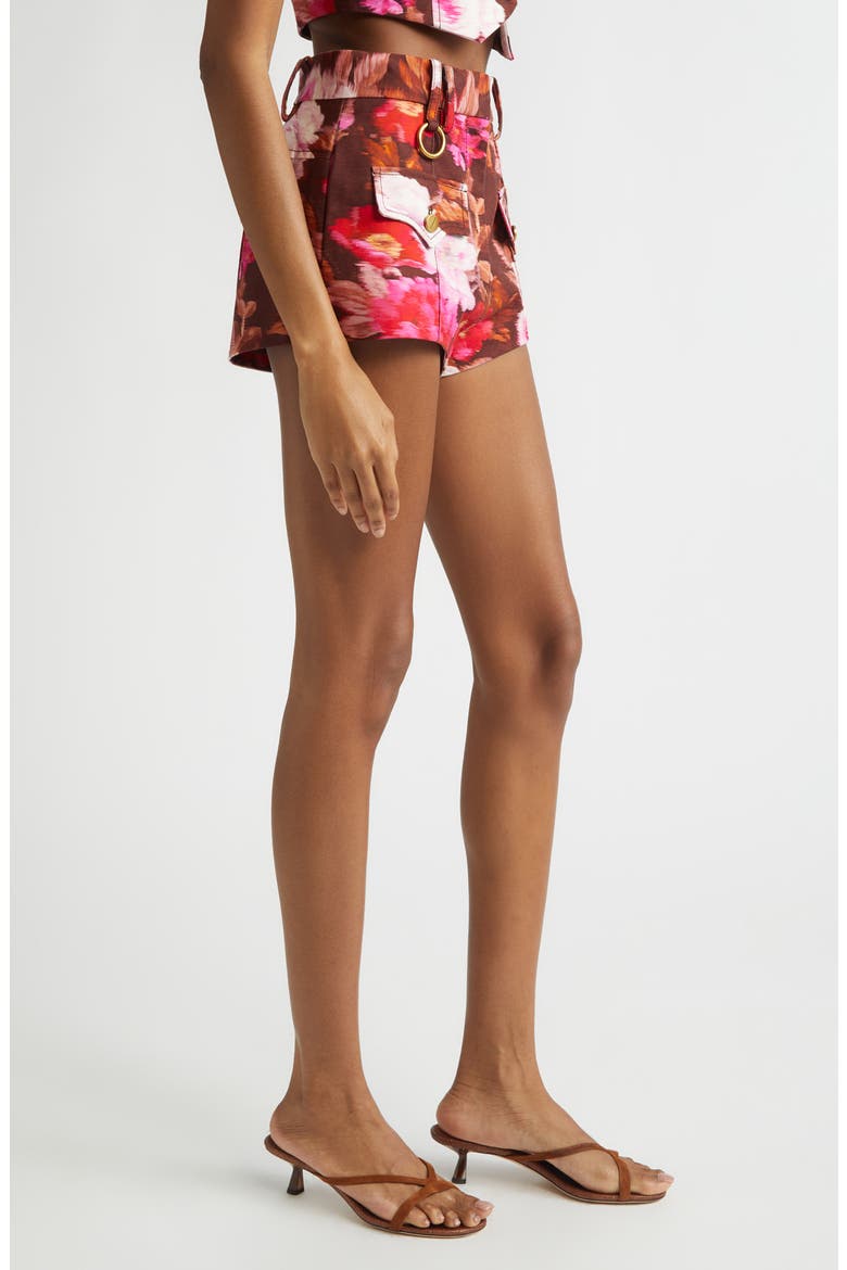 Kindred Spirit Luna Floral High Waist Cotton Drill Shorts, Alternate, color, CHOCOLATE ROSE