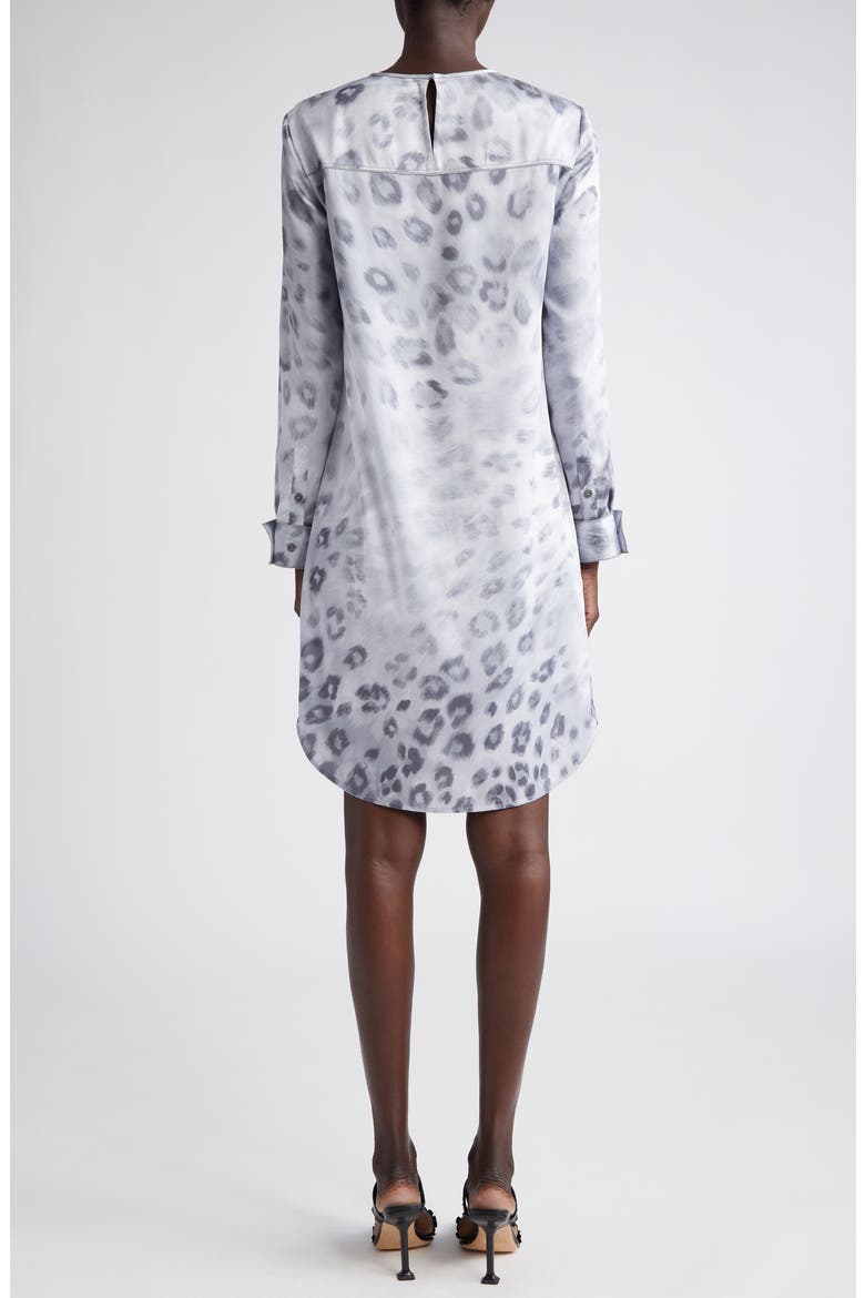 Blur Leopard Long Sleeve Satin Dress, Alternate, color, LIGHT GREY MULTI