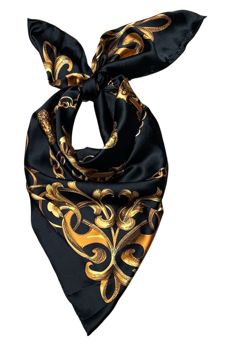 Chain Print Satin Scarf, Alternate, color, BLACK