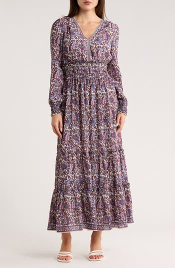 MAX STUDIO Long Sleeve Tiered Maxi Dress | Nordstromrack