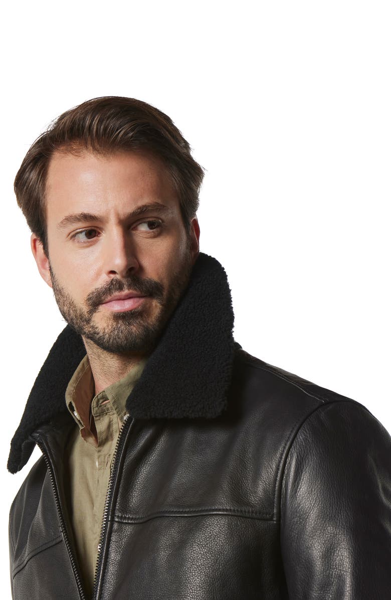 Andrew Marc Truxton Genuine Shearling Trim Leather Jacket, Alternate, color, 